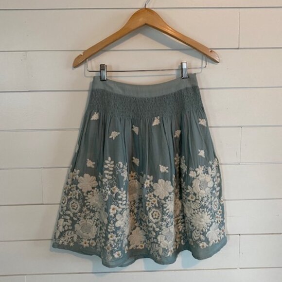 Blue Tassel Collection Silk Cotton Skirt with White Embroidery, fall season - Picture 9 of 9